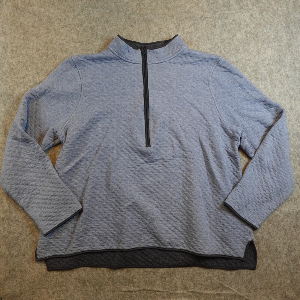 J Jill Top Womens Large Blue Quilted 1/4 Zip Mock Neck Pullover Long Sleeve